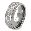 Ridged Edge Polished Tungsten Carbide Ring with Celtic Knot Laser Design (9.0mm) - Sizes 5 - 13