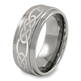Ridged Edge Polished Tungsten Carbide Ring with Celtic Knot Laser Design (9.0mm) - Sizes 5 - 13