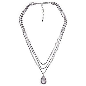 Sterling Silver Amethyst Triple Strand Necklace with Amethyst Briolette Drop,... by