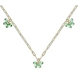 18Kt Gold over Sterling Silver Paperclip Chain with Peridot Glass Bead Cluster Anklet 9in