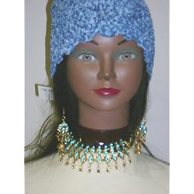 Nc24, Rich Turquoise Color Semiprecious Stone on Antique Gold Necklace with Matching Earrings for...