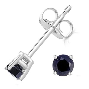 1/2 CT Black Diamond Stud Earrings 14k White Gold