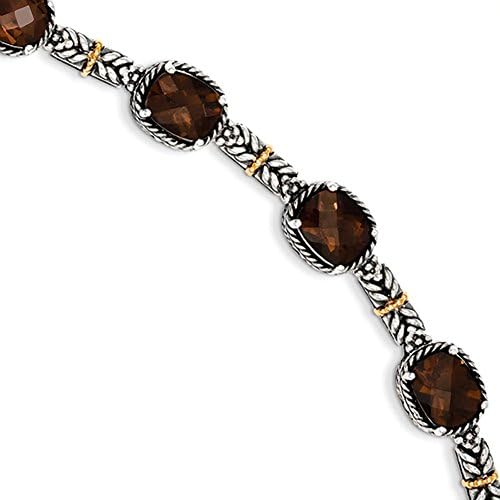 Sterling Silver with 14K Yellow Gold Smokey Quartz Bracelet, 7.75 inches, Dazzling Bracelets For Women