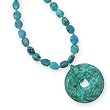 .925 Silver & Turquoise Necklace with Large Carved Pendant- 18+ 2 IN