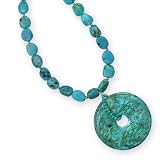.925 Silver & Turquoise Necklace with Large Carved Pendant- 18+ 2 IN