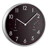 Zoom Produkt-Bild: TFA 603004 Wanduhr mit Thermometer und Hygrometer / Edelstahlrahmen ø 30 cm