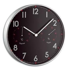 TFA 603004 Wanduhr mit Thermometer und Hygrometer / Edelstahlrahmen � 30 cm