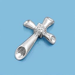Sterling Silver Pendant - Cubic Zirconia - Cross - Tubular- 19mm Height