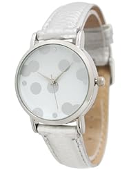 Womens Geneva Polka Dot Style Leather Watch - Silver