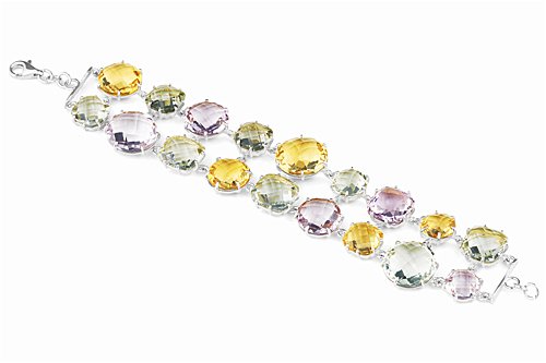 14K White Gold Designer Bracelet, Set with Semi-Precious Multi-Color Stones.
