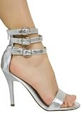 Fashion Sexy Single Strap Vamp Stiletto with Hot Back Zipper Closure from Hot Fash Shoes - JENSEN Silver