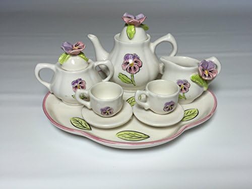 Purple Pansy Children's Doll Size Ceramic Tea Set by Hand and Heart