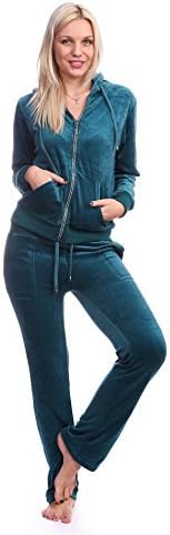 2-piece Set: Hooded Velour Track Suit with Rhinestone Trimming - 10 Different Options & Extended Sizes (X-Large, Emerald Green)