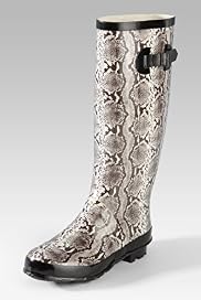 Round Toe Python Print Knee High Wellie Boots