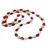 Long Flat Beaded Fashion Necklace (Red, Purple & Green)