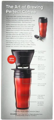 Melitta Coffee Maker, Single Cup Pour-Over Brewer with Travel Mug, Red (Pack of 2)