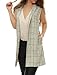 Allegra K Women Open Front Textured Plaids Long Vest