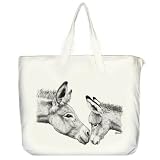 Burro Mom and Baby Donkey Mule Art Large Zippered Canvas Tote Bag
