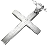 New Stainless Steel The Lords Prayer Cross Pendant With Spanish Scripture & Free Chain - Length 60cms - Free Delivery + Gift Packaging Included!