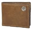 Tan Double Stitched Leather Bi-fold Wallet with Silver Emblem - Collegiate Series