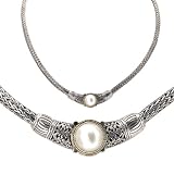 925 Silver & Mabe Pearl Necklace with 18k Gold Accents- 20 IN