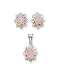 Sterling Silver Created Opal & CZ Pendant & Earring Set.