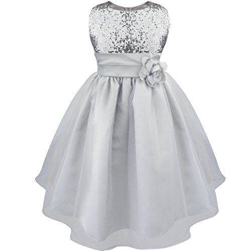 TIAOBU US Girls Sequined Flower Wedding Pageant Prom Ball Party Dress