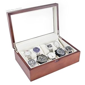 Vintage Wood Watch Case Display Storage Box With Glass Viewing Top Holds 10+ Watches Adjustable Soft Pillows and High Clearance for Larger Watches-Vintage Series II