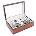 Vintage Wood Watch Case Display Storage Box With Glass Viewing Top Holds 10+ Watches Adjustable Soft Pillows and High Clearance for Larger Watches-Vintage Series II