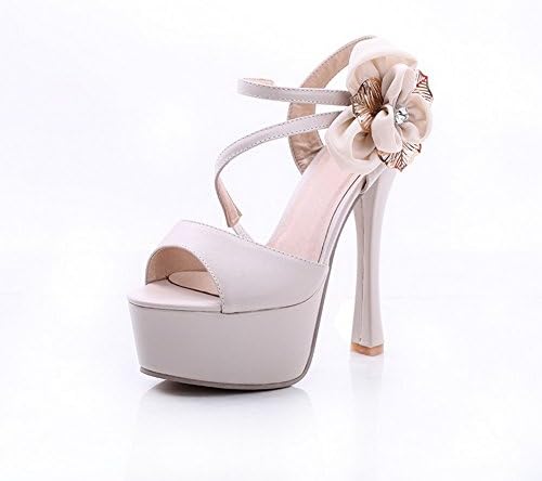Vogue001 Womens Open Peep Toe High Heel Platform Stiletto PU Frosted Solid Sandals with Flower, White, 39
