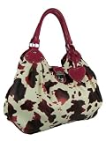 Cow Print Tote Shoulder Handbag Purse - Hot Pink