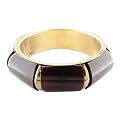 Natural Horn and Brushed Brass Bangle Bracelet - Brown