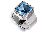 18K White Gold Ring with Blue Topaz and Diamonds