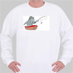 Sweatshirt with boat, walrus, fisherman, fishing, pole