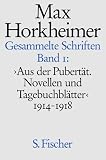 Produkt-Bild: Max Horkheimer. Gesammelte Schriften - Gebundene Ausgaben: Gesammelte Schriften, 19 Bde., Bd.1, Aus der Pubert&auml;t. Novellen und Tagebuchbl&auml;tter 1914-1918