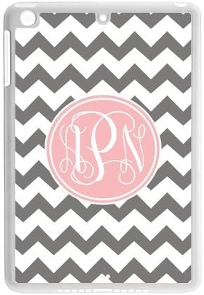 Monogram Personalized Grey and White Chevron Pattern with Cursive Initials IPAD MINI Durable Rubber+Plastic Case/Cover New Fashion, Best Gift