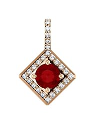 18K Rose Gold 5.00mm Round Cut Ruby and Diamond Pendant