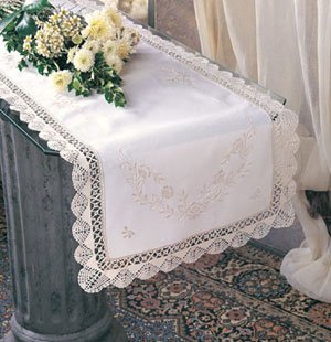 Embroidered Cluny Lace Runner 16"x36" Oblong