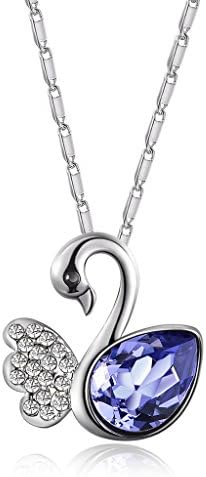 Old Rubin White Gold Plated Diamond Accent Necklace with Clear Swarovski Elements Crystal Swan Pendant