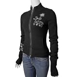 Mossimo Long Sleeve Floral Embroidered Front Zipper Juniors Sweater