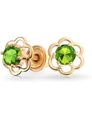 Bling Jewelry 14k Gold August Birthstone Green CZ Children Baby Flower Studs