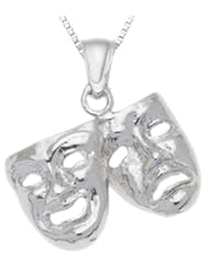 0.925 Sterling Silver Comedy & Tragedy Mask Pendant Necklace
