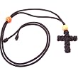 Knotted Cross necklace with expandable cord controlled by olive wood beads