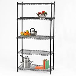 Focus Products Group Blk 5 Tier Shelf Rack 21856 Utility Storage Shelving Metal