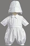 White Shantung Christening Baptism Romper with Hat