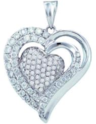 1.01 cttw 14k White Gold Heart Pendant Diamond Heart Pendant (Real Diamonds: 1.01 cttw)