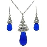 Necklace Earring Sterling Silver Swarovski Crystals Sapphire Blue September Birthstone Swirl Jewelry Set Gift Bucasi SALE