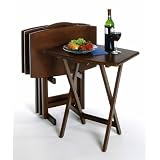 5PC Walnut Finish TV Tray Tables with Stand