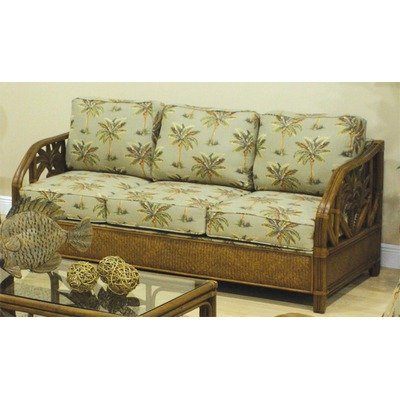Cancun Palm Upholstered Rattan Sofa Bed in TC Antique Finish Fabric: Palm Grove
