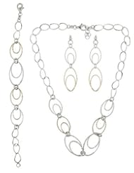 Italian.925 Sterling Silver Rosegold Layered Textured Earring Bracelet and 16" Necklace Set
